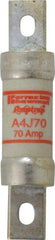 Ferraz Shawmut - 300 VDC, 600 VAC, 70 Amp, Fast-Acting General Purpose Fuse - Clip Mount, 4-5/8" OAL, 100 at DC, 200 at AC kA Rating, 1-1/8" Diam - Apex Tool & Supply