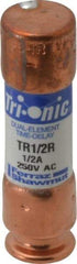 Ferraz Shawmut - 250 VAC/VDC, 0.5 Amp, Time Delay General Purpose Fuse - Clip Mount, 50.8mm OAL, 20 at DC, 200 at AC kA Rating, 9/16" Diam - Apex Tool & Supply