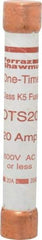 Ferraz Shawmut - 300 VDC, 600 VAC, 20 Amp, Fast-Acting General Purpose Fuse - Clip Mount, 127mm OAL, 20 at DC, 50 at AC kA Rating, 13/16" Diam - Apex Tool & Supply