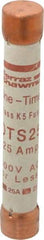 Ferraz Shawmut - 300 VDC, 600 VAC, 25 Amp, Fast-Acting General Purpose Fuse - Clip Mount, 127mm OAL, 20 at DC, 50 at AC kA Rating, 13/16" Diam - Apex Tool & Supply