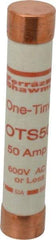 Ferraz Shawmut - 300 VDC, 600 VAC, 50 Amp, Fast-Acting General Purpose Fuse - Clip Mount, 5-1/2" OAL, 20 at DC, 50 at AC kA Rating, 1-1/16" Diam - Apex Tool & Supply