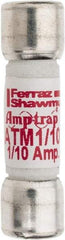 Ferraz Shawmut - 600 VAC/VDC, 0.1 Amp, Fast-Acting General Purpose Fuse - Clip Mount, 1-1/2" OAL, 100 at AC/DC kA Rating, 13/32" Diam - Apex Tool & Supply