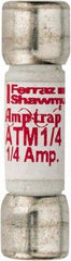 Ferraz Shawmut - 600 VAC/VDC, 0.25 Amp, Fast-Acting General Purpose Fuse - Clip Mount, 1-1/2" OAL, 100 at AC/DC kA Rating, 13/32" Diam - Apex Tool & Supply