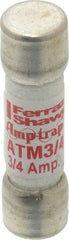 Ferraz Shawmut - 600 VAC/VDC, 0.75 Amp, Fast-Acting Midget Fuse - Clip Mount, 1-1/2" OAL, 100 at AC/DC kA Rating, 13/32" Diam - Apex Tool & Supply