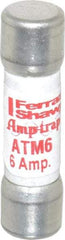 Ferraz Shawmut - 600 VAC/VDC, 6 Amp, Fast-Acting General Purpose Fuse - Clip Mount, 1-1/2" OAL, 100 at AC/DC kA Rating, 13/32" Diam - Apex Tool & Supply