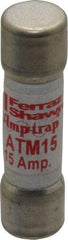 Ferraz Shawmut - 600 VAC/VDC, 15 Amp, Fast-Acting General Purpose Fuse - Clip Mount, 1-1/2" OAL, 100 at AC/DC kA Rating, 13/32" Diam - Apex Tool & Supply