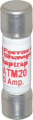 Ferraz Shawmut - 600 VAC/VDC, 20 Amp, Fast-Acting General Purpose Fuse - Clip Mount, 1-1/2" OAL, 100 at AC/DC kA Rating, 13/32" Diam - Apex Tool & Supply