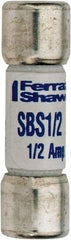 Ferraz Shawmut - 600 VAC, 0.5 Amp, Fast-Acting General Purpose Fuse - Clip Mount, 1-3/8" OAL, 100 at AC kA Rating, 13/32" Diam - Apex Tool & Supply