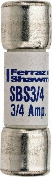 Ferraz Shawmut - 600 VAC, 0.75 Amp, Fast-Acting Ferrule Fuse - Clip Mount, 1-3/8" OAL, 100 at AC kA Rating, 13/32" Diam - Apex Tool & Supply