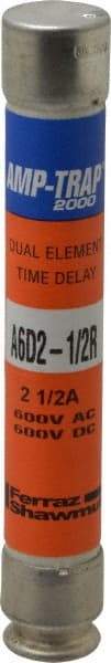 Ferraz Shawmut - 600 VAC/VDC, 2.5 Amp, Time Delay General Purpose Fuse - Clip Mount, 127mm OAL, 100 at DC, 200 at AC kA Rating, 13/16" Diam - Apex Tool & Supply