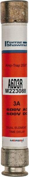 Ferraz Shawmut - 600 VAC/VDC, 3 Amp, Time Delay General Purpose Fuse - Clip Mount, 127mm OAL, 100 at DC, 200 at AC kA Rating, 13/16" Diam - Apex Tool & Supply