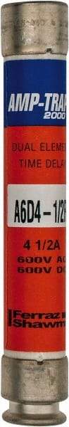 Ferraz Shawmut - 600 VAC/VDC, 4.5 Amp, Time Delay General Purpose Fuse - Clip Mount, 127mm OAL, 100 at DC, 200 at AC kA Rating, 13/16" Diam - Apex Tool & Supply