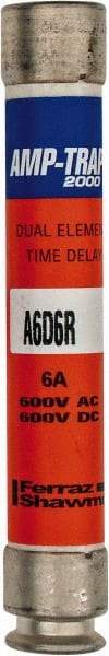 Ferraz Shawmut - 600 VAC/VDC, 6 Amp, Time Delay General Purpose Fuse - Clip Mount, 127mm OAL, 100 at DC, 200 at AC kA Rating, 13/16" Diam - Apex Tool & Supply