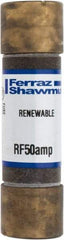 Ferraz Shawmut - 250 VAC, 50 Amp, Fast-Acting Renewable Fuse - Clip Mount, 76mm OAL, 10 at AC kA Rating, 13/16" Diam - Apex Tool & Supply