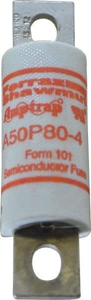 Ferraz Shawmut - 450 VDC, 500 VAC, 80 Amp, Fast-Acting Semiconductor/High Speed Fuse - Bolt-on Mount, 3-5/8" OAL, 100 at AC, 79 at DC kA Rating, 1" Diam - Apex Tool & Supply