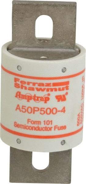 Ferraz Shawmut - 450 VDC, 500 VAC, 500 Amp, Fast-Acting Semiconductor/High Speed Fuse - Bolt-on Mount, 4-15/32" OAL, 100 at AC, 79 at DC kA Rating, 2" Diam - Apex Tool & Supply