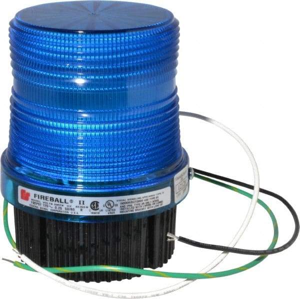 Federal Signal Corp - 120 VAC, 4X NEMA Rated, Strobe Tube, Blue, Single Flash Strobe Light - 90 Flashes per min, 1/2 Inch Pipe, 3-15/16 Inch Diameter, 5-1/4 Inch High, IP66 Ingress Rating, Pipe Mount, Surface Mount - Apex Tool & Supply