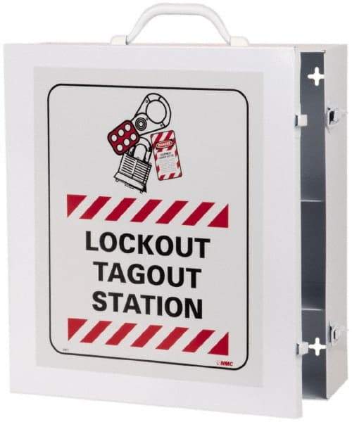 NMC - 1 Piece, Empty Steel Lockout Cabinet - 15 Inch Wide x 16 Inch High x 5-1/2 Inch Deep, White, Covered - Apex Tool & Supply