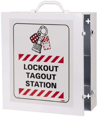 NMC - 1 Piece, Empty Steel Lockout Cabinet - 15 Inch Wide x 16 Inch High x 5-1/2 Inch Deep, White, Covered - Apex Tool & Supply