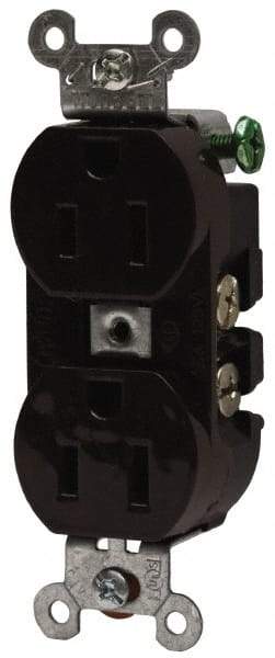 Hubbell Wiring Device-Kellems - 125 VAC, 15 Amp, 5-15R NEMA Configuration, Brown, Specification Grade, Self Grounding Duplex Receptacle - 1 Phase, 2 Poles, 3 Wire, Flush Mount - Apex Tool & Supply