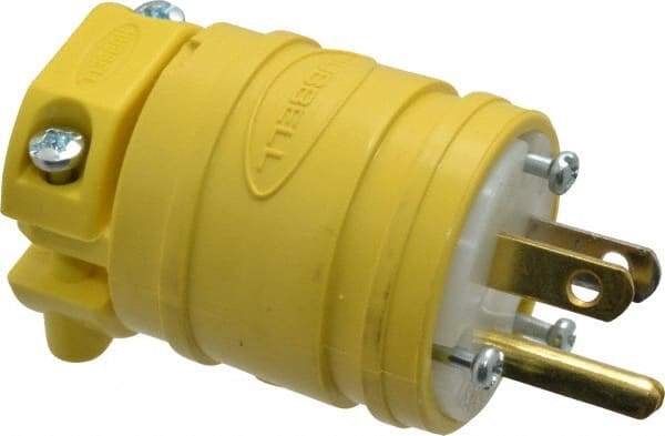 Hubbell Wiring Device-Kellems - 125 VAC, 15 Amp, 5-15P NEMA, Straight, Self Grounding, Commercial Grade Plug - 2 Pole, 3 Wire, 1 Phase, 1/2 hp, Thermoplastic, Yellow - Apex Tool & Supply