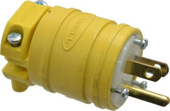 Hubbell Wiring Device-Kellems - 125 VAC, 15 Amp, 5-15P NEMA, Straight, Self Grounding, Commercial Grade Plug - 2 Pole, 3 Wire, 1 Phase, 1/2 hp, Thermoplastic, Yellow - Apex Tool & Supply
