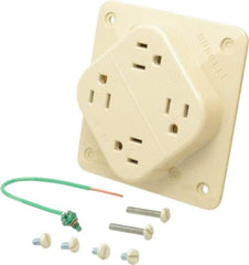 Hubbell Wiring Device-Kellems - 125 VAC, 15 Amp, 5-15R NEMA Configuration, Ivory, Specification Grade, Self Grounding Fourplex Receptacle - 1 Phase, 2 Poles, 3 Wire, Flush Mount, Impact Resistant - Apex Tool & Supply
