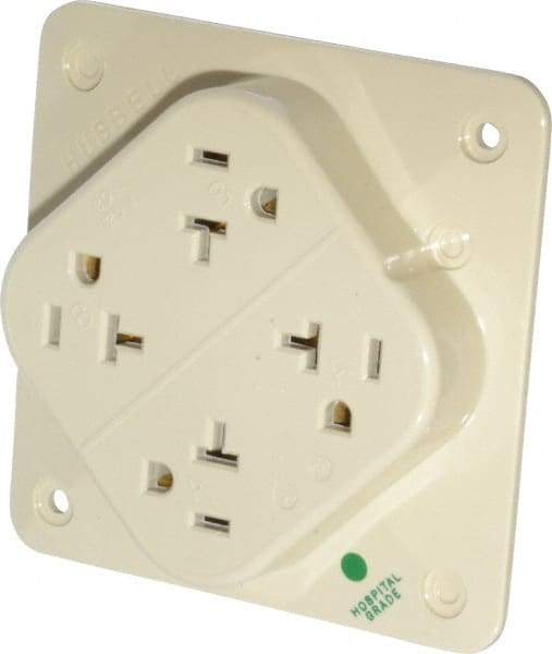 Hubbell Wiring Device-Kellems - 125 VAC, 20 Amp, 5-20R NEMA Configuration, Ivory, Hospital Grade, Self Grounding Fourplex Receptacle - 1 Phase, 2 Poles, 3 Wire, Flush Mount, Impact Resistant - Apex Tool & Supply