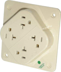 Hubbell Wiring Device-Kellems - 125 VAC, 20 Amp, 5-20R NEMA Configuration, Ivory, Hospital Grade, Self Grounding Fourplex Receptacle - 1 Phase, 2 Poles, 3 Wire, Flush Mount, Impact Resistant - Apex Tool & Supply