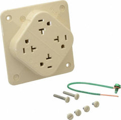 Hubbell Wiring Device-Kellems - 125 VAC, 20 Amp, 5-20R NEMA Configuration, Ivory, Specification Grade, Self Grounding Fourplex Receptacle - 1 Phase, 2 Poles, 3 Wire, Flush Mount, Impact Resistant - Apex Tool & Supply