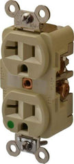 Hubbell Wiring Device-Kellems - 125 VAC, 20 Amp, 5-20R NEMA Configuration, Ivory, Hospital Grade, Self Grounding Duplex Receptacle - 1 Phase, 2 Poles, 3 Wire, Flush Mount, Chemical, Corrosion and Impact Resistant - Apex Tool & Supply