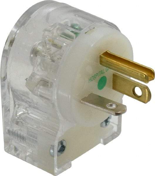 Hubbell Wiring Device-Kellems - 125 VAC, 20 Amp, 5-20P NEMA, Angled, Self Grounding, Hospital Grade Plug - 2 Pole, 3 Wire, 1 Phase, 1 hp, Nylon, Clear - Apex Tool & Supply