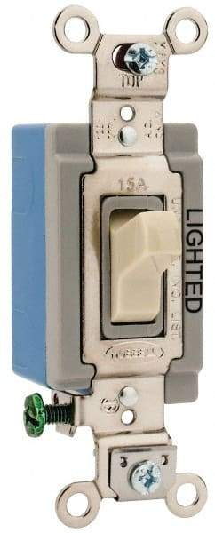 Hubbell Wiring Device-Kellems - 1 Pole, 120 to 277 VAC, 15 Amp, Residential Grade, Toggle, Wall and Dimmer Light Switch - 1-5/16 Inch Wide x 4-1/16 Inch High - Apex Tool & Supply