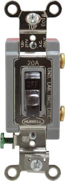 Hubbell Wiring Device-Kellems - 1 Pole, 120 to 277 VAC, 20 Amp, Industrial Grade, Toggle, Wall and Dimmer Light Switch - 1-5/16 Inch Wide x 4-1/16 Inch High - Apex Tool & Supply