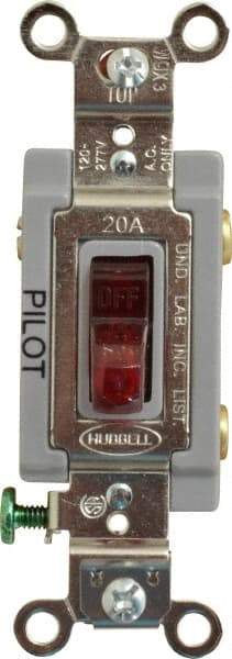 Hubbell Wiring Device-Kellems - 1 Pole, 120 VAC, 20 Amp, Residential Grade, Toggle, Wall and Dimmer Light Switch - 1-5/16 Inch Wide x 4-1/16 Inch High - Apex Tool & Supply