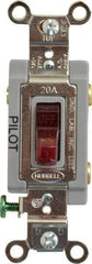Hubbell Wiring Device-Kellems - 1 Pole, 120 VAC, 20 Amp, Residential Grade, Toggle, Wall and Dimmer Light Switch - 1-5/16 Inch Wide x 4-1/16 Inch High - Apex Tool & Supply