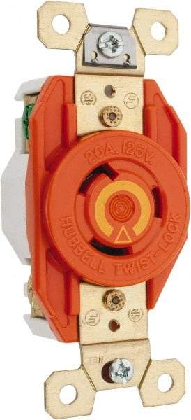 Hubbell Wiring Device-Kellems - 125 VAC, 20 Amp, 5-20R NEMA Configuration, Orange, Industrial Grade, Isolated Ground Single Receptacle - 1 Phase, 2 Poles, 3 Wire, Flush Mount - Apex Tool & Supply