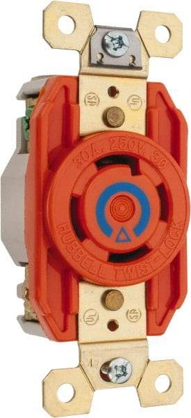 Hubbell Wiring Device-Kellems - 250 VAC, 30 Amp, 15-30R NEMA, Self Grounding Receptacle - 3 Poles, 4 Wire, Female End, Orange - Apex Tool & Supply