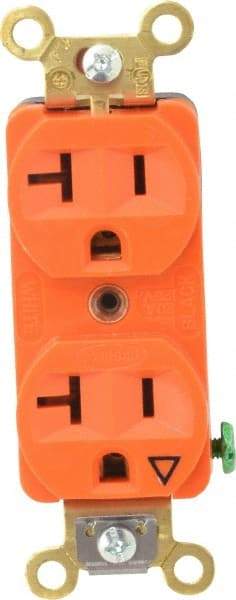 Hubbell Wiring Device-Kellems - 125 VAC, 20 Amp, 5-20R NEMA Configuration, Orange, Specification Grade, Isolated Ground Duplex Receptacle - 1 Phase, 2 Poles, 3 Wire, Flush Mount, Corrosion, Heat and Impact Resistant - Apex Tool & Supply