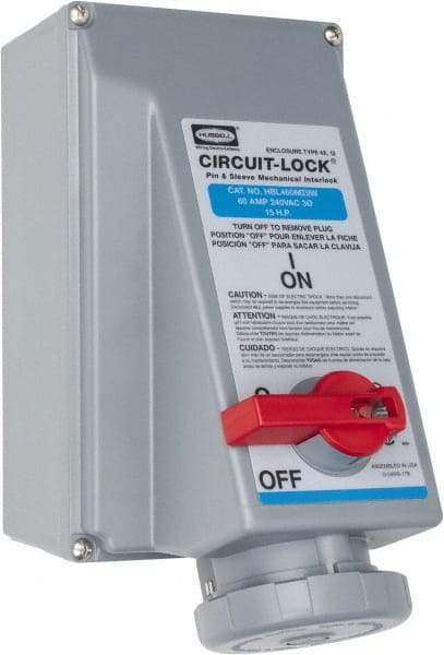 Hubbell Wiring Device-Kellems - 3 Phase, 250 VAC, 60 Amp, 15 hp, 4 Pin Configuration, Interlock Receptacle - 3 Poles, IEC 60309, Blue - Apex Tool & Supply