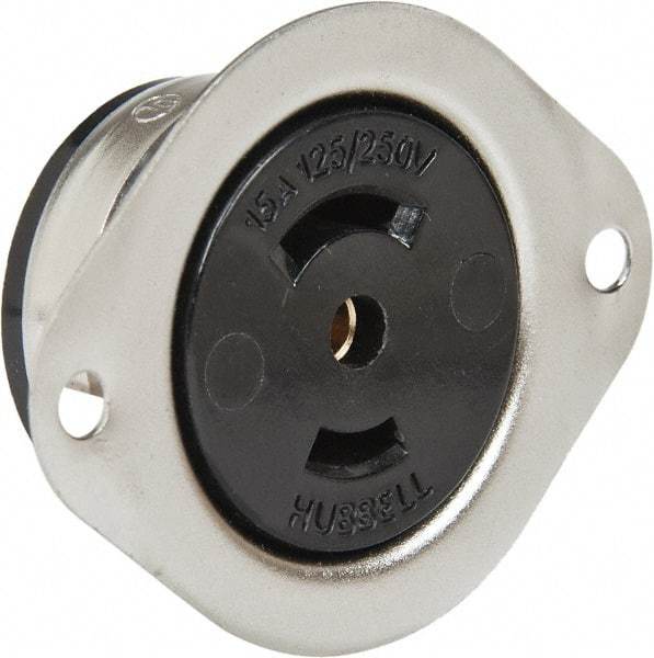 Hubbell Wiring Device-Kellems - 125/250 VAC, 15 Amp, ML-3R NEMA, Ungrounded Receptacle - 3 Poles, 3 Wire, Female End, Black, Steel - Apex Tool & Supply