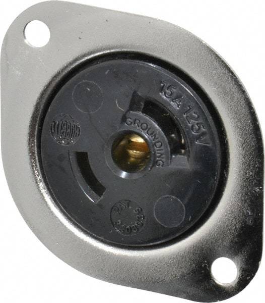 Hubbell Wiring Device-Kellems - 125 VAC, 15 Amp, ML-2R NEMA, Self Grounding Receptacle - 2 Poles, 3 Wire, Female End, Black, Steel - Apex Tool & Supply