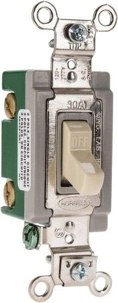 Hubbell Wiring Device-Kellems - 2 Pole, 120 to 277 VAC, 30 Amp, Industrial Grade, Toggle, Wall and Dimmer Light Switch - 1-5/16 Inch Wide x 4-1/16 Inch High - Apex Tool & Supply
