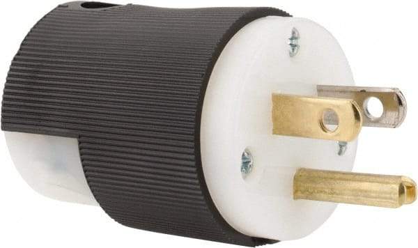 Hubbell Wiring Device-Kellems - 125 VAC, 15 Amp, 5-15P NEMA, Straight, Self Grounding, Commercial, Industrial Grade Plug - 2 Pole, 3 Wire, 1 Phase, 1/2 hp, Nylon, Black, White - Apex Tool & Supply