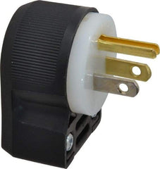 Hubbell Wiring Device-Kellems - 125 VAC, 15 Amp, 5-15P NEMA, Angled, Self Grounding, Commercial, Industrial Grade Plug - 2 Pole, 3 Wire, 1 Phase, 1/2 hp, Nylon, Black, White - Apex Tool & Supply