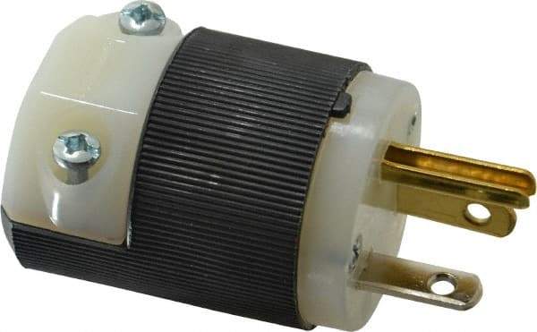 Hubbell Wiring Device-Kellems - 125 VAC, 20 Amp, 5-20P NEMA, Straight, Self Grounding, Commercial, Industrial Grade Plug - 2 Pole, 3 Wire, 1 Phase, 1 hp, Nylon, Black, White - Apex Tool & Supply