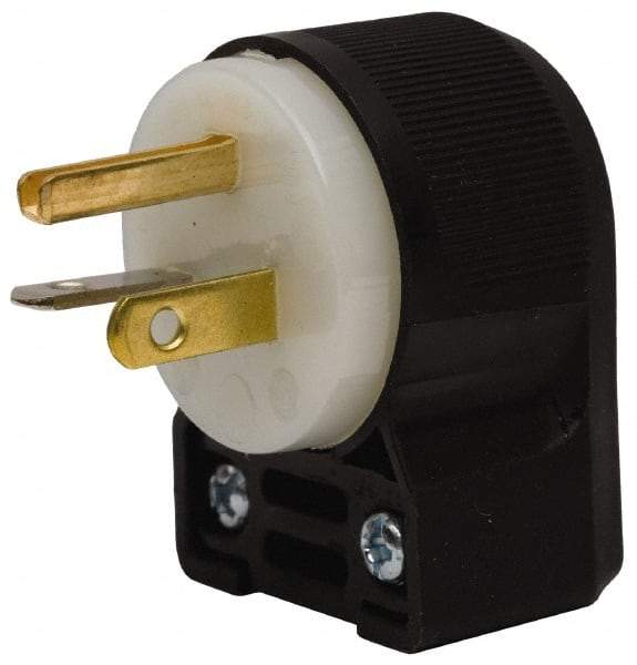 Hubbell Wiring Device-Kellems - 125 VAC, 20 Amp, 5-20P NEMA, Angled, Self Grounding, Commercial, Industrial Grade Plug - 2 Pole, 3 Wire, 1 Phase, 1 hp, Nylon, Black, White - Apex Tool & Supply