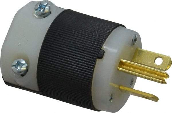 Hubbell Wiring Device-Kellems - 250 VAC, 20 Amp, 6-20P NEMA, Straight, Self Grounding, Commercial, Industrial Grade Plug - 2 Pole, 3 Wire, 1 Phase, 2 hp, Nylon, Black, White - Apex Tool & Supply
