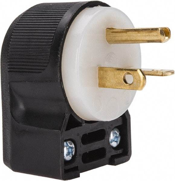Hubbell Wiring Device-Kellems - 250 VAC, 20 Amp, 6-20P NEMA, Angled, Self Grounding, Commercial, Industrial Grade Plug - 2 Pole, 3 Wire, 1 Phase, 2 hp, Nylon, Black, White - Apex Tool & Supply