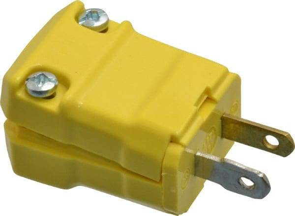 Hubbell Wiring Device-Kellems - 125 VAC, 15 Amp, 1-15P NEMA, Valise, Ungrounded, Commercial, Industrial Grade Plug - 2 Pole, 2 Wire, 1 Phase, 1/2 hp, Nylon, Yellow - Apex Tool & Supply